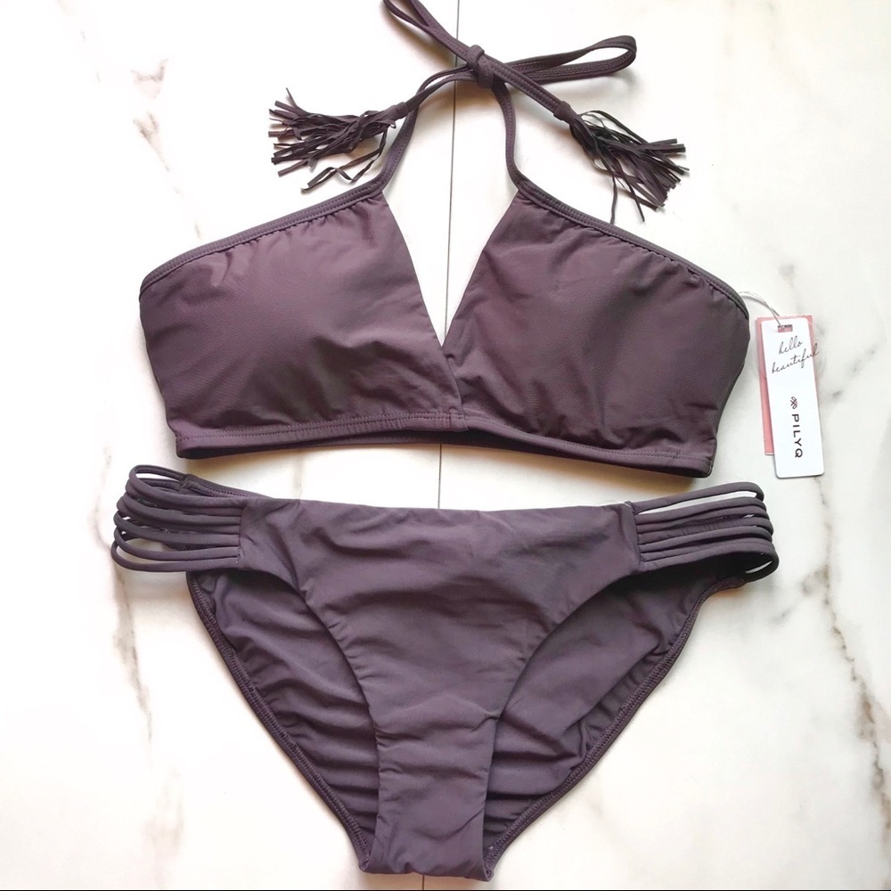 NWT Anthro PilyQ Coco Tassel Strap Halter Bikini
